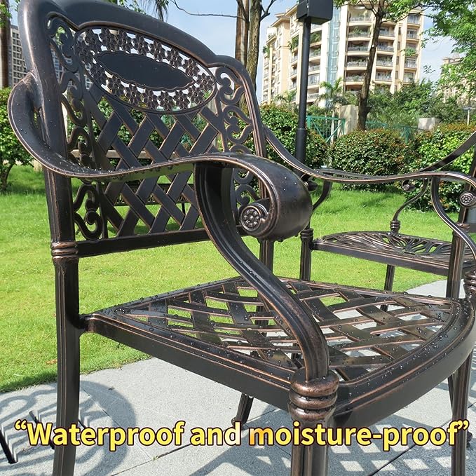 Outdoor Dining Chair Cast Aluminum Patio Chairs Set of 2 All-Weather Patio Dining Chair with Adjustable Feet for Backyard Garden (B-Style Finland Chair)