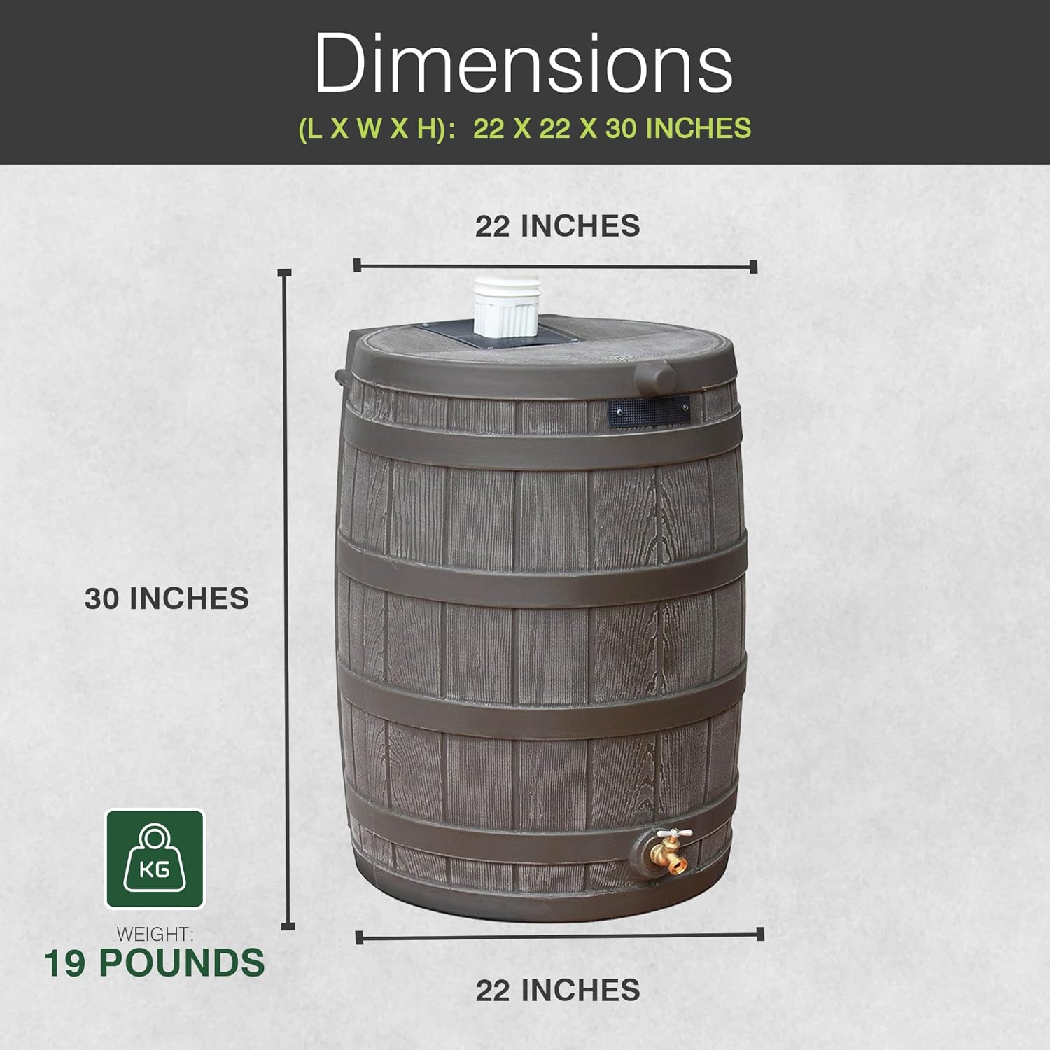 Good Ideas Rain Wizard 50 Gallon Plastic Outdoor Home Rain Barrel Water Storage Collector with Brass Spigot and Flat Back Design, Oak (4 Pack)