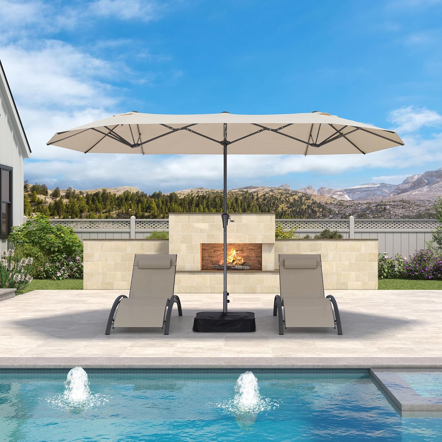 PURPLE LEAF 13ft Double-Sided Patio Umbrella with Base Included Market Rectangle Umbrella Outdoor Table Umbrella with Crank for Pool Garden Deck, Cream