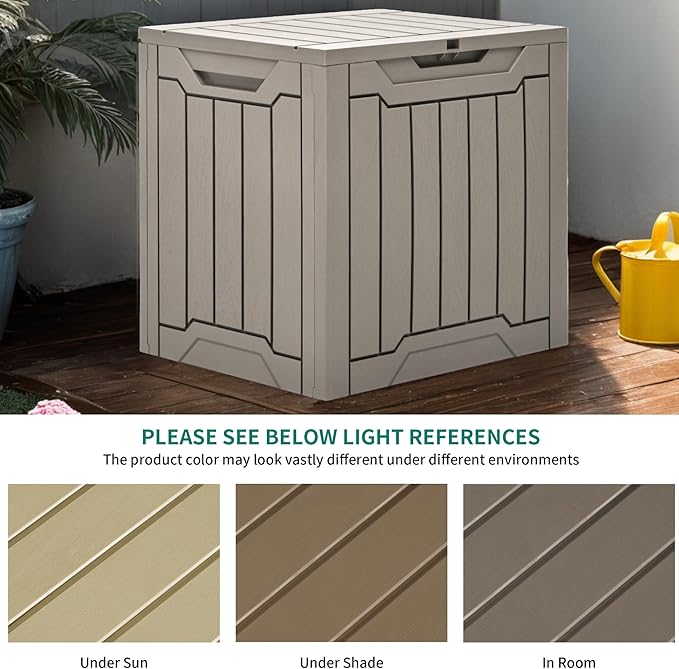 YITAHOME 31 Gallon Outdoor Storage Box, Resin Deck Box and Waterproof Package Delivery Box for Gardening Tools, Pool Supplies, Patio Furniture, Lockable, Taupe