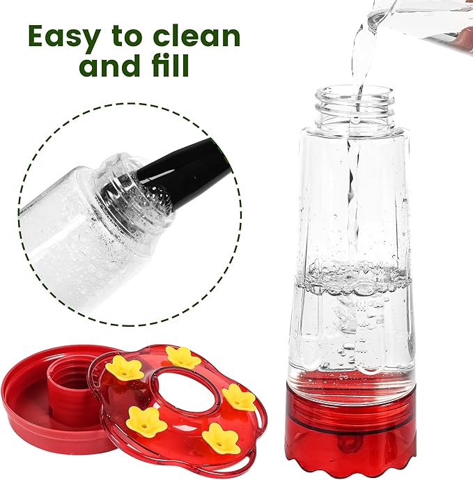 Plastic Hummingbird Feeders for Outdoors Hanging Ant and Bee Proof, 1 Pack 15 Ounces Red Hummingbird Feeder with 5 Feeding Ports and Perches, Built-in Ant Moat, Outside Garden Décor (Plastic, 1)