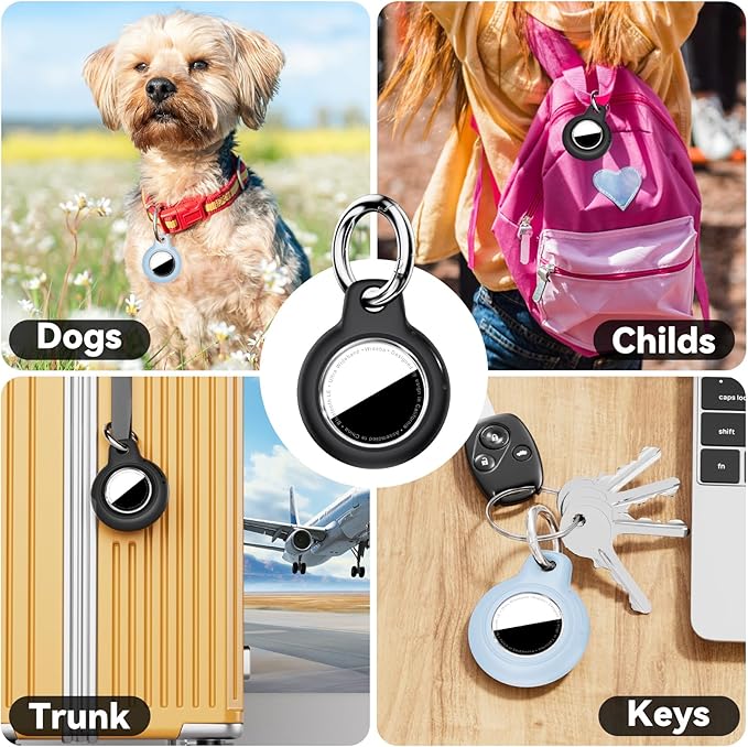 Upgrade Waterproof 2 Pack Airtags Holder with Apple Airtags Keychain, Hard PC Air Tag Case, Anti-Scratch & Shock Air tag Holder, Men's Women's Keyrings & Keychains-Black+Light Blue