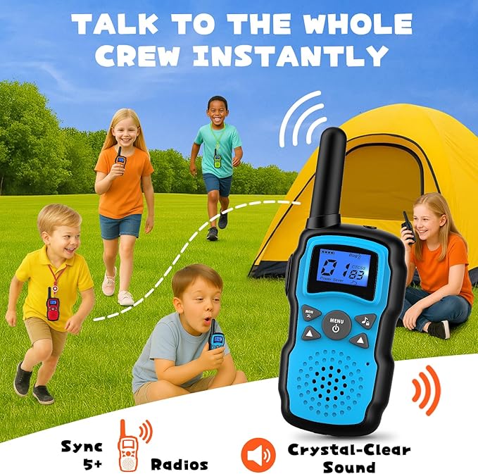 Wishouse Walkie Talkies for Kids Rechargeable Long Range,4 5 6 7 8 Year Old Boy Girl Birthday Gift,Camping Games Cool Toys Ideas for Children with 6000mAh Batteries,Flashlight,Lanyard,2 Pack Green