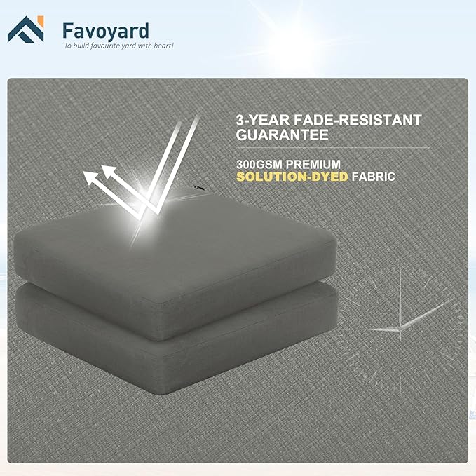 Favoyard Outdoor Chair Cushion 24 x 24 x 4 Inch Rainproof & 3-Year Fade Resistant Patio Furniture Cushions with Removable Cover and Adjustable Ties for Garden Sofa Couch Pads Set of 2, Dark Gray
