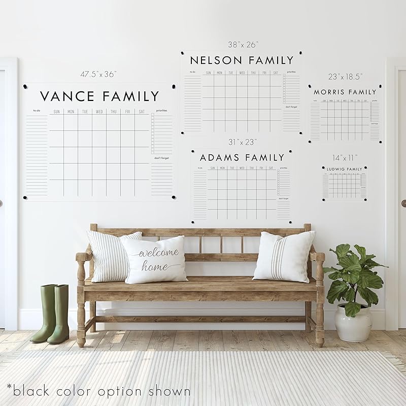 Personalized Clear Acrylic Calendar for Wall, Calendar Whiteboard for Wall, Dry Erase Wall Calendar, Wall Calendar Organizer System for Home (Block, Navy, 14"W x 11"H)