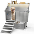 50'' Dog Washing Station - 304 Stainless Steel, LED Dog Bathing Station with Ramp, 2 Drawer, Floor Grate & Lick Pad for Large, Medium & Small Dogs