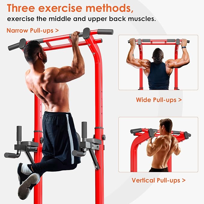 soges Power Tower Pull Up Bar Station, Dip Station for Home Gym, Height Adjustable Heavy Duty Strength Home Training Fitness Workout Equipment