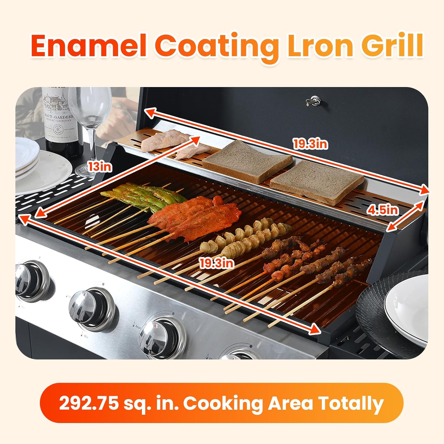 3-Burner Propane Gas BBQ Grill, Porcelain-Enameled Cast Iron Grates and 2 Foldable Side Tables, 25,650 BTU Stainless Steel Grill for Outdoor Camping Barbecue Grilling Backyard Cooking