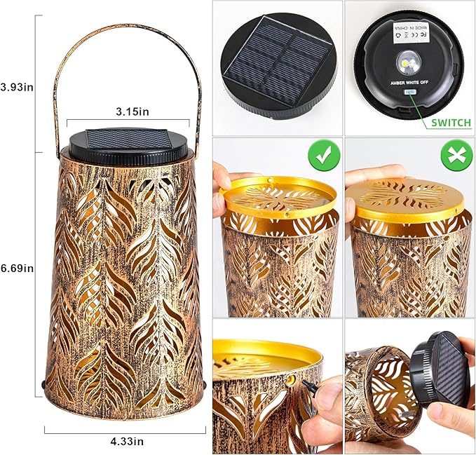 JSOT Outdoor Solar Lantern - 2 Pack Solar Outdoor Lights Hanging Lantern Patio Lanterns Decorative for Garden Yard Backyard Front Porch Halloween Christmas Day