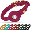 OOPSDOGGY Rolled Leather Dog Collar with Airtag Holder - Reflective Round Airtag Dog Collar - Soft Tracking Pet Collar for Small Dogs Puppy Cats Kitten (Pink, XS, 8"-11")