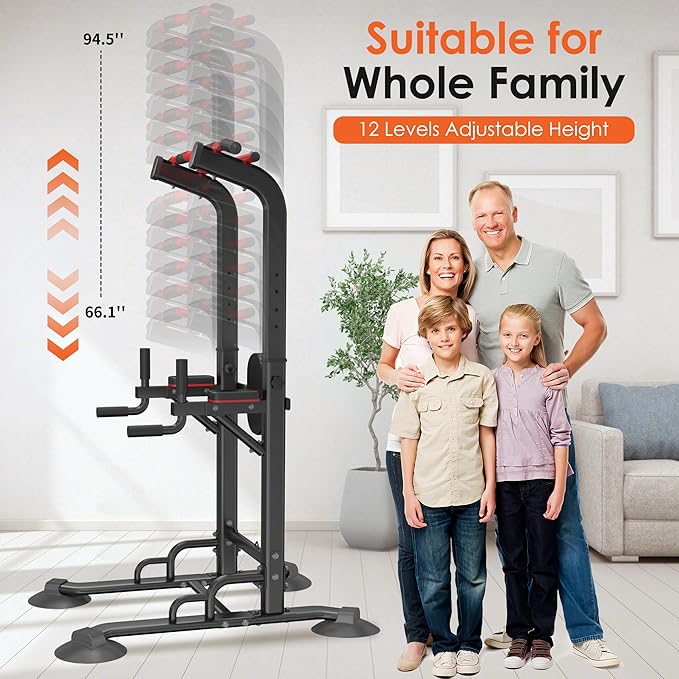 SogesPower Power Tower Pull Up Bar Station, 12-Level Adjustable Multi-Function Pull Up Dip Station for Home Gym, Pull Up Bar Stand Dip Bar Strength Training Fitness Equipment