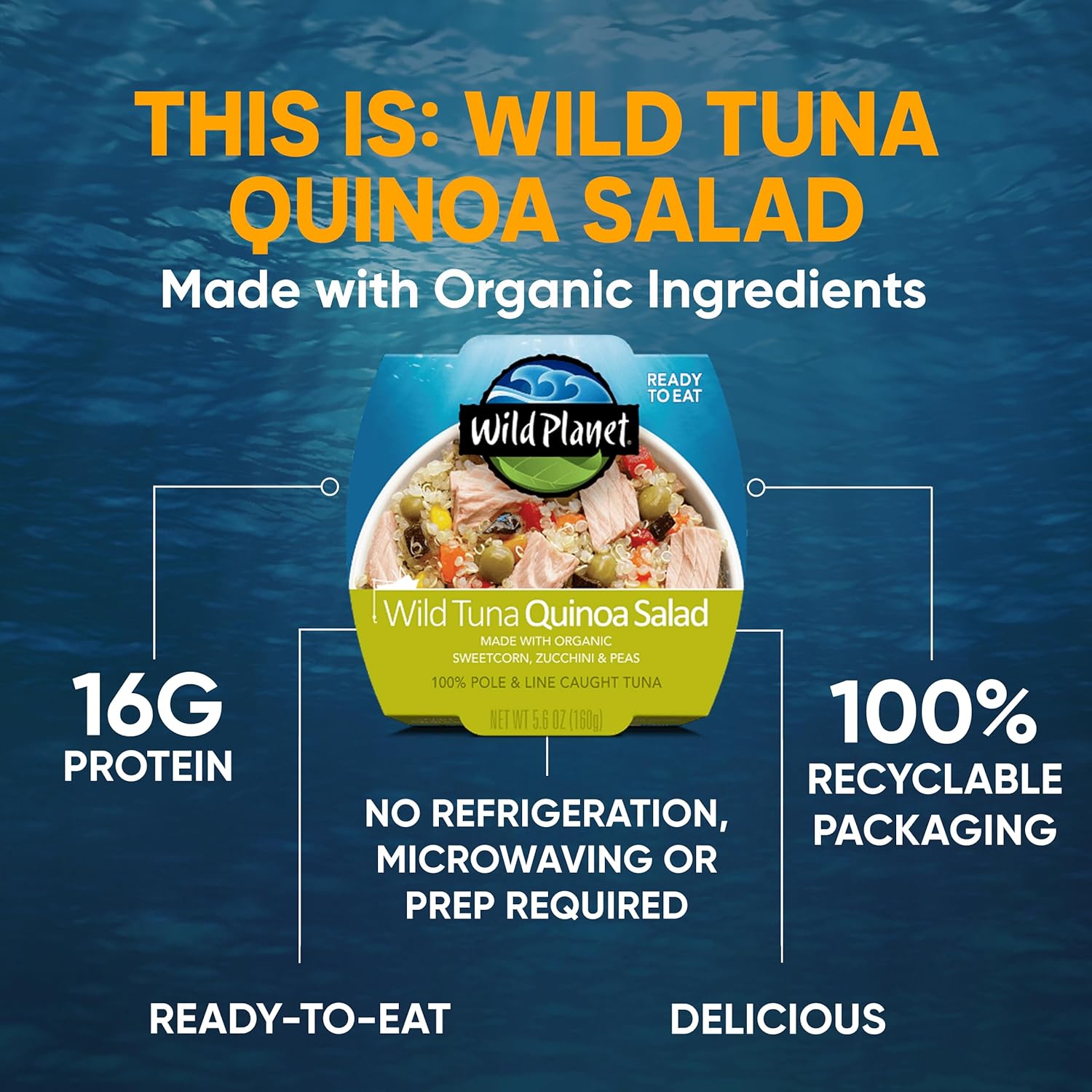 Wild Planet Quinoa Tuna Salad, 5.6 oz, 9-Pack