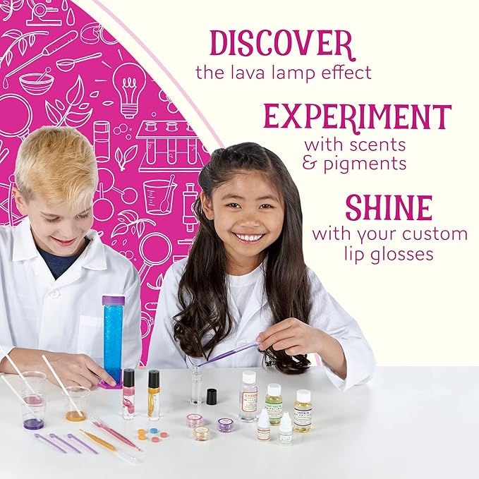 MindWare Science Academy Lava Lip Gloss Lab - 33 Piece Lip Gloss Making Kit - Make 3 DIY Lip Glosses