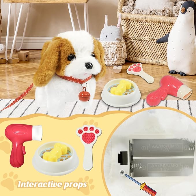 Plush Toys Walking Dog Toys That Can Walk, Bark and Wag Tail,Interactive Electronic Pet Toys Puppy with Leash,Easter Christmas Birthday Gift for Toddlers Kids