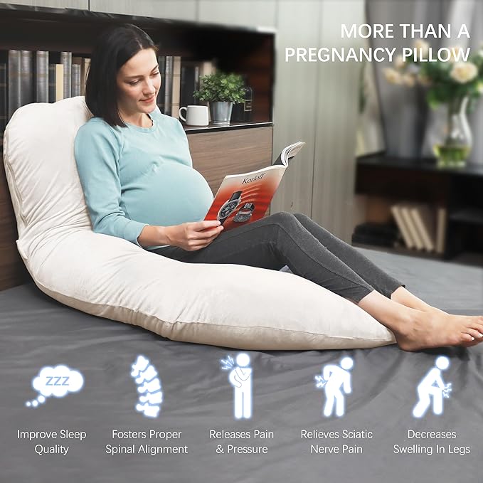 MOON PARK Pregnancy Pillows for Sleeping - U Shaped Full Body Maternity Pillow with Removable Cover - Support for Back, Legs, Belly, HIPS - 57 Inch Pregnancy Pillow for Women - Ivory