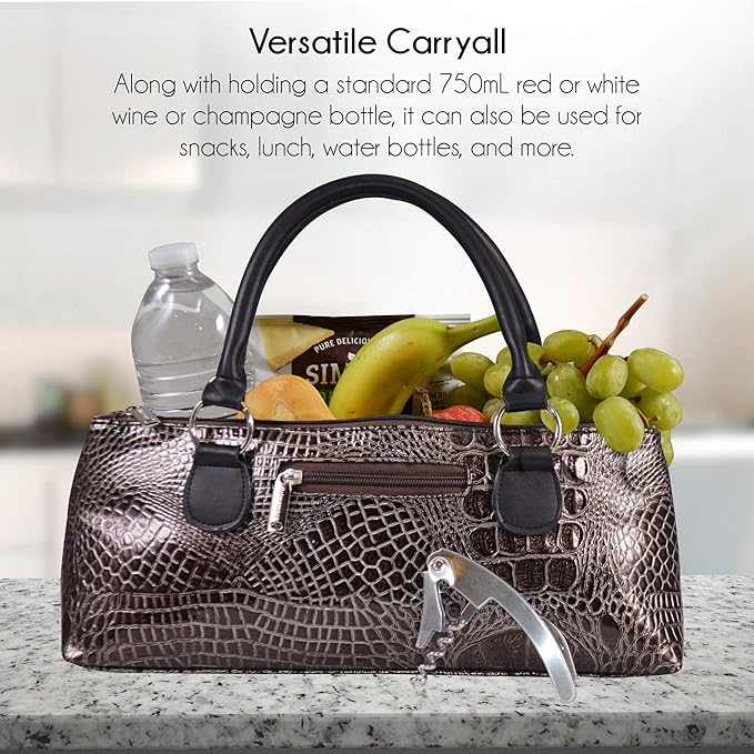 Wine Clutch Bag (Thermal Insulated) Trendy Women’s Carry Tote | Holds Red & White 750mL Bottles | Trendy Fashion | Incl. Portable Waiter-Style Corkscrew