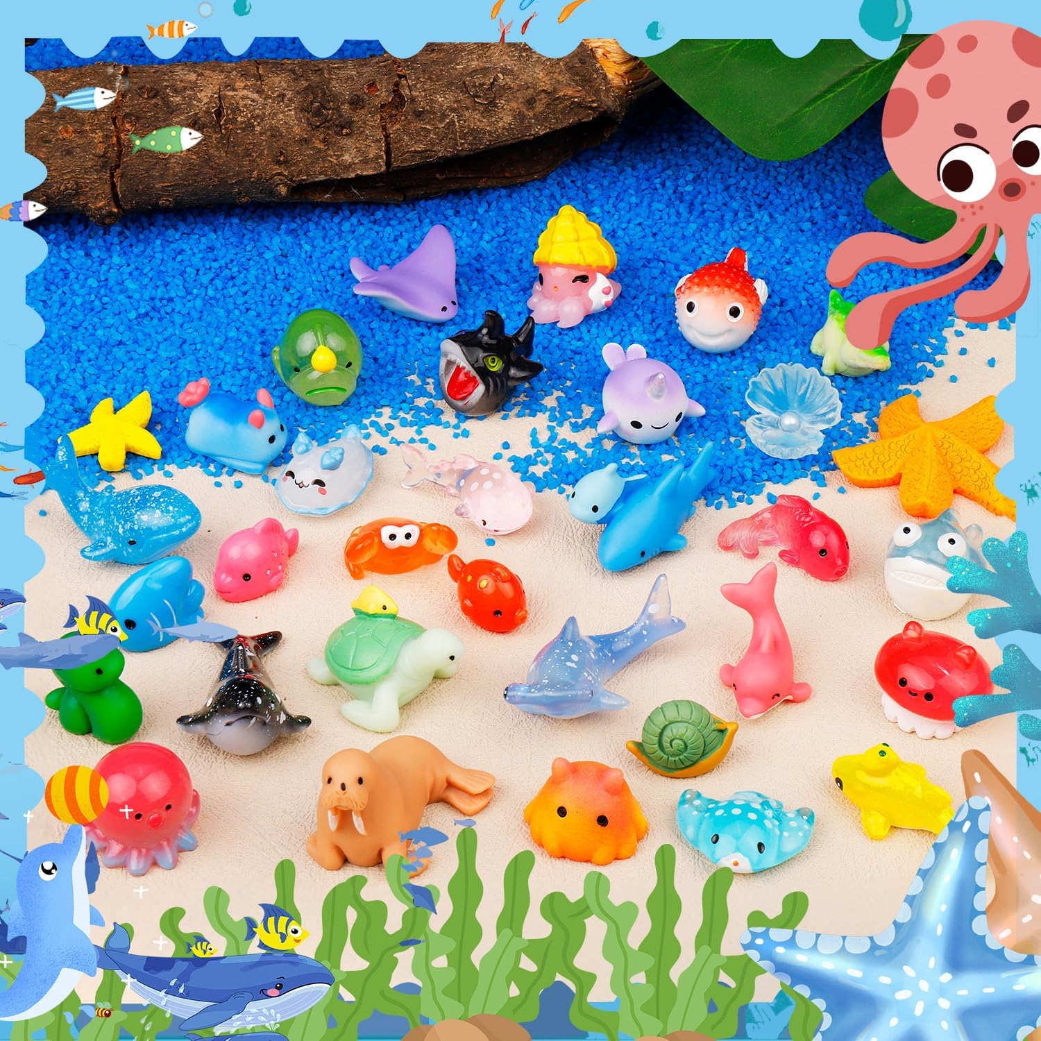 44 Pcs Mini Ocean Resin Animals 44 Styles Resin Animals Figurines Bulk for Fairy Garden Miniature Dollhouse Accessories Hide Crafts Decor