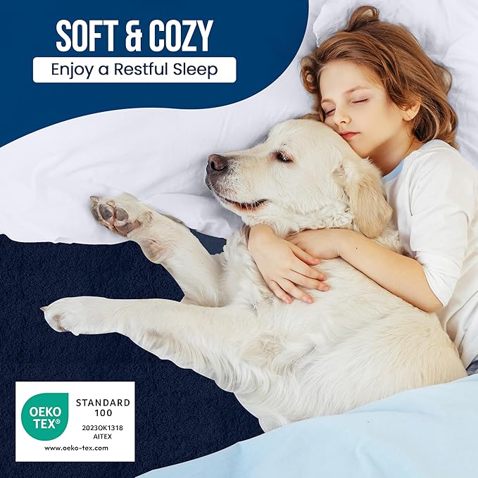 Utopia Bedding Waterproof Mattress Protector Full Size, Premium Terry Mattress Cover 200 GSM, Breathable, Fitted Style with Stretchable Pockets (Navy Blue)