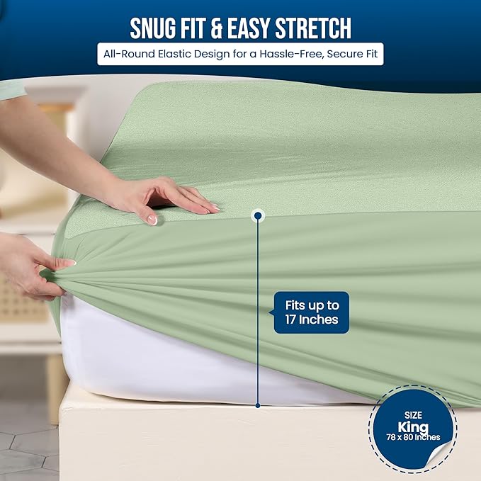 Utopia Bedding Waterproof Mattress Protector King Size, Premium Terry Mattress Cover 200 GSM, Breathable, Fitted Style with Stretchable Pockets (Sage)