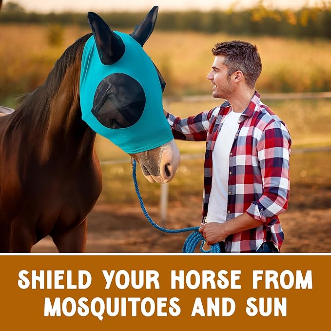 Horse Fly Mask - Durable Equine Fly Mask with Full Coverage for Eye & Ear - Stretchable, UV & Sun Protection Flymask for Horses, Ponies & Mini Horses - Horse Face Cover for Pasture & Trail - Pink