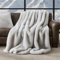 Luxury Faux Fur Throw Blanket, Soft Fluffy Faux Mink Blankets for Bed, Couch, Sofa, Thick Cozy Plush Warm Fur Throws with Reversible Velvet, Frosted White Wolf, 50"x60"
