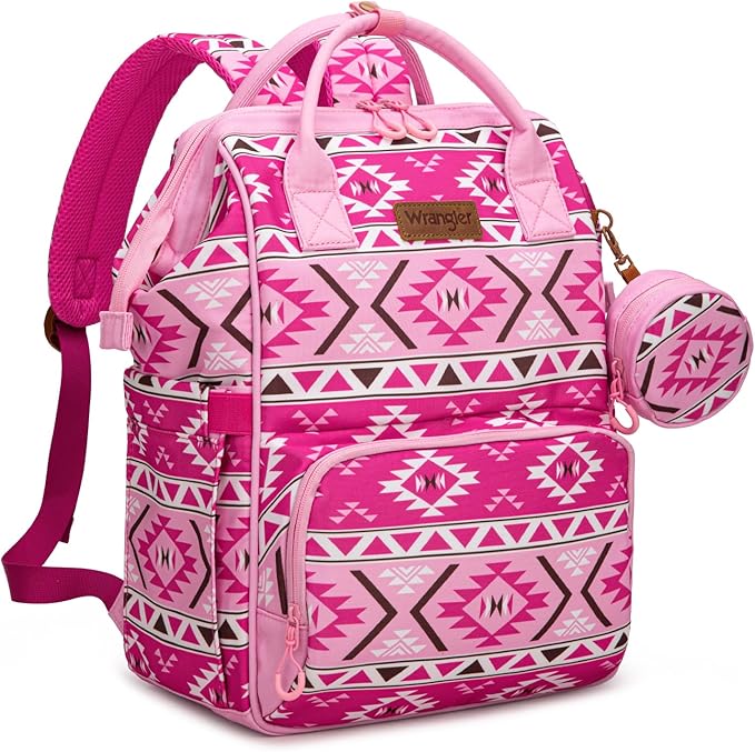 Wrangler Aztec Backpack Multifunction Baby Travel Bag with Changing Pad, Stroller Straps and Pacifier Case WG2204-91103PK