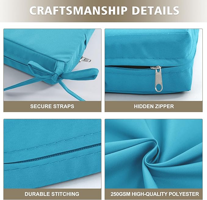 Outdoor Cushions for Patio Furniture, Waterproof Outdoor Chair Cushion w/Fade-Resistant, Removable & Machine-Washable Cover, 22x22 Inch, Deep Seat Sofa/Couch Pad Replacement – Set of 1/2/4, Teal