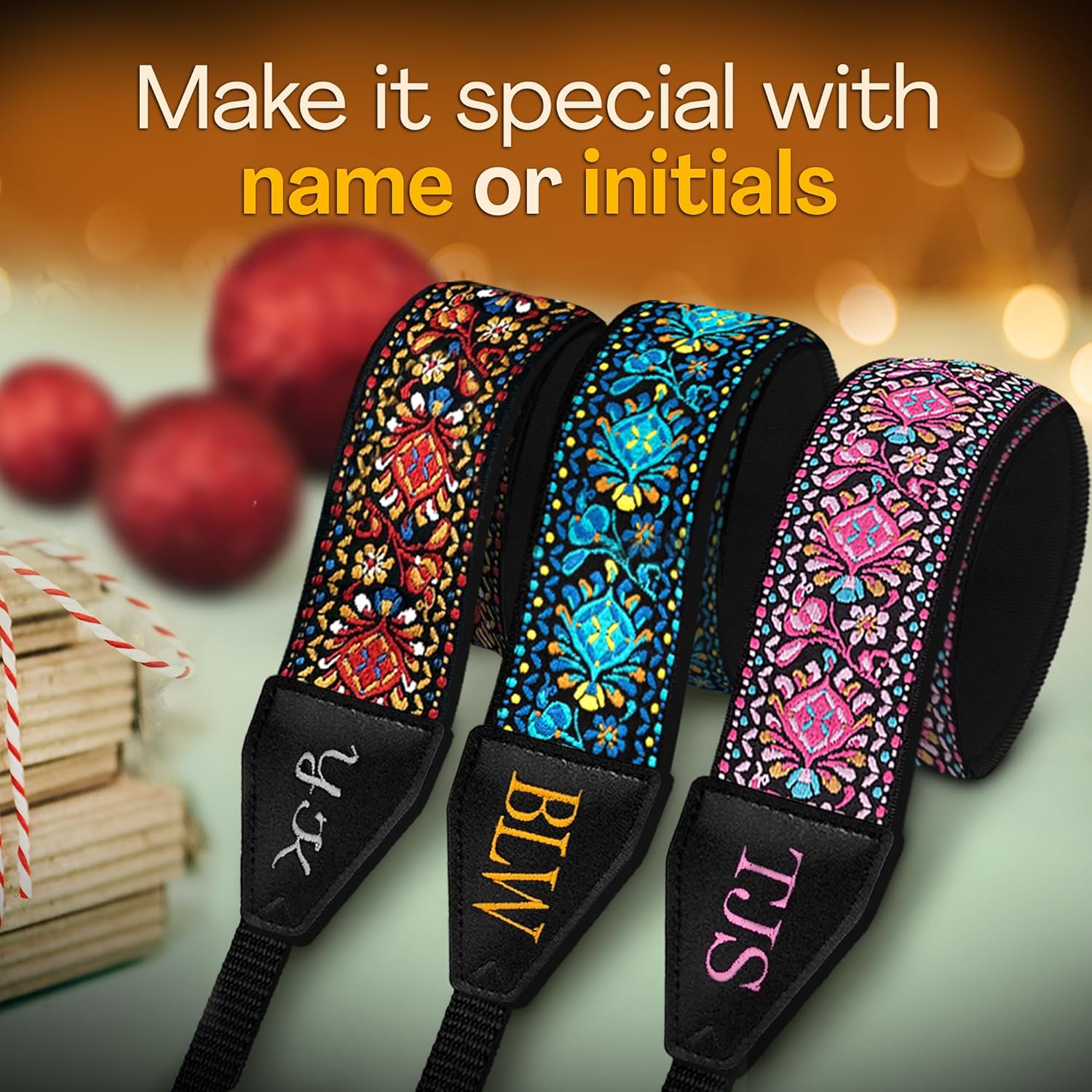 Personalized Embroidered Blue Woven Camera Strap