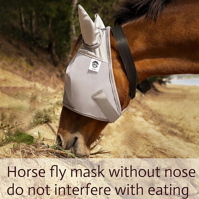 Horse Fly Mask, Adjustable Fly Masks for Horses with Ears, UV Protection from Insect Pests Comfort Mesh Without Nose Average Size Horses Accessories(Medium)