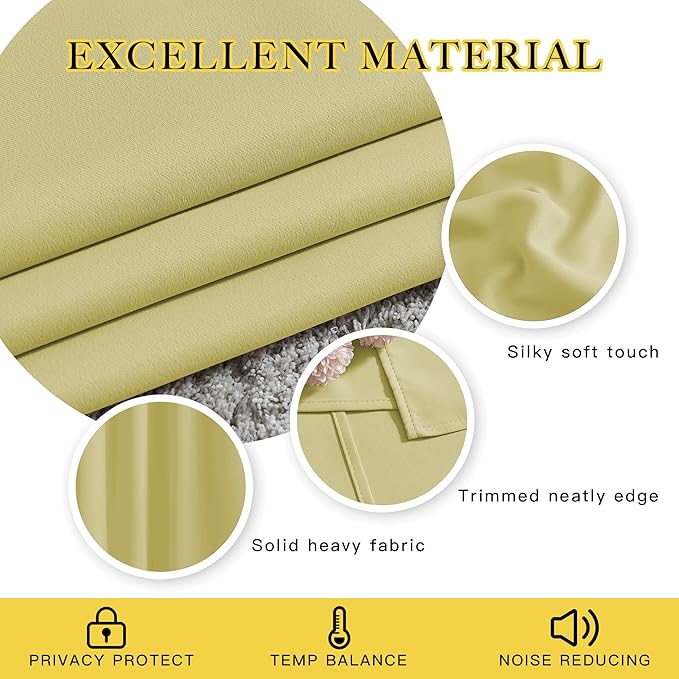 NICETOWN Paler Yellow Room Darkening Bedroom Curtains 96 inches Long, Grommet Thermal Insulated Room Darkening Window Treatments Sound Reducing for Living Room, W46 x L96, 2 Panels