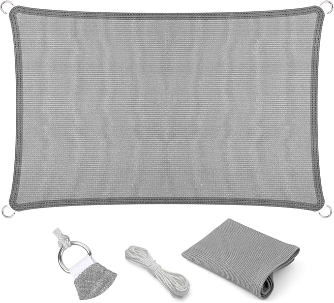 Eden's Decor Straight Flat-Edged Sun Shade Sail Rectangular 12' x 14' Grey UV-Blocking Outdoor Canopy Fabric Cloth Awning for Pergola Patio Garden Backyard Custom Size