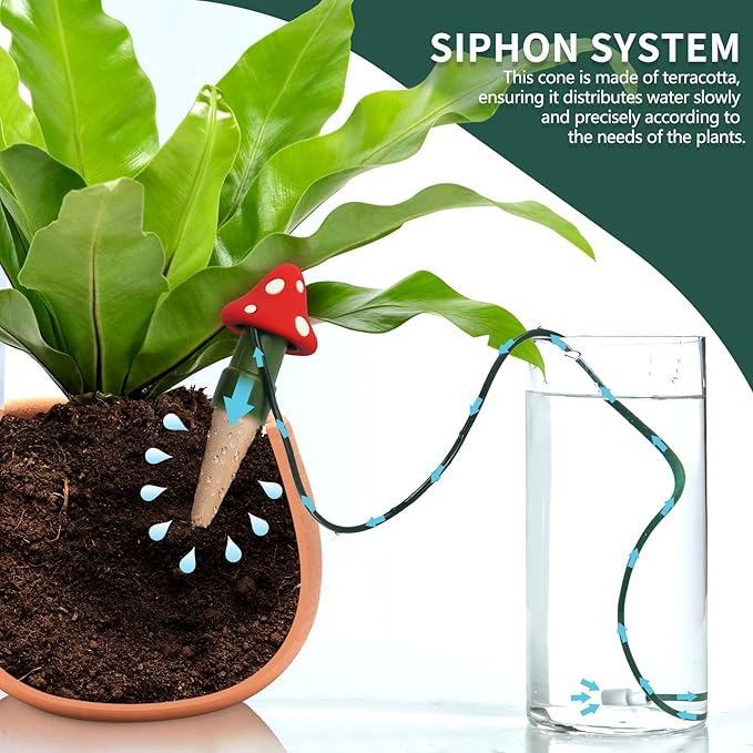 BYDOLL Plant Self-Watering Stakes Automatic Watering Terracotta Spikes for Indoor Outdoor Plants,Houseplant Mushroom Insert Devices for Vacation use,Bonsai Drip Irrigation System (10 Pack)