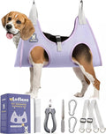 Dog Grooming Hammock Harness for Dogs & Cats with Pet Nail Clipper Trimmer - Cat Hanger Sling for Trimming Clipping Nails- Dog Hammock Restraint Bag for Small Medium Large pet （ Purple L）