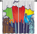 City Rod Pocket Blackout Curtains for Boy Girl Bedroom, Pop Art Style New York Cityscape Thermal Insulated Home Window Drapes for Living Room Darkening, 72x63 inch