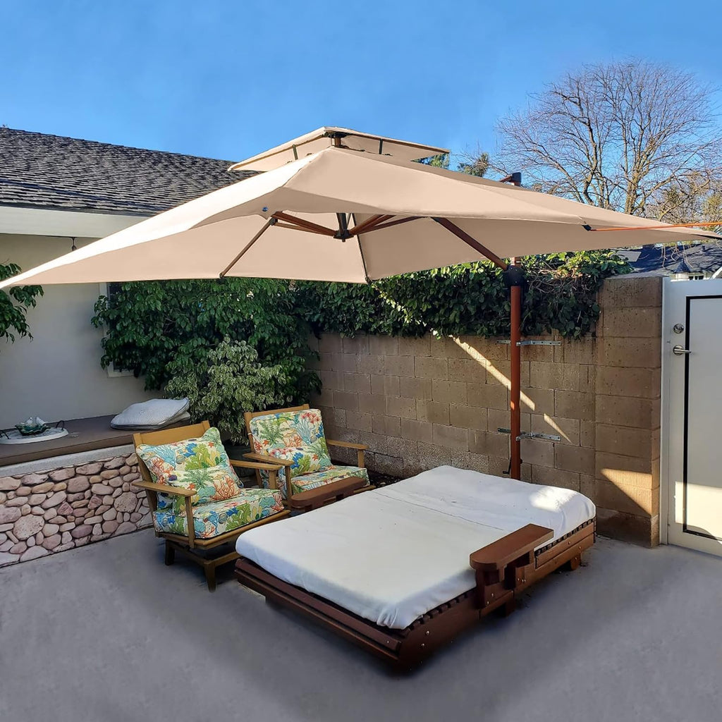 PURPLE LEAF 10ft Patio Umbrella Outdoor Square Umbrellas Large Cantilever Umbrella Windproof Offset Umbrellas Heavy Duty Sun Umbrella for Garden Deck Pool Patio, Beige