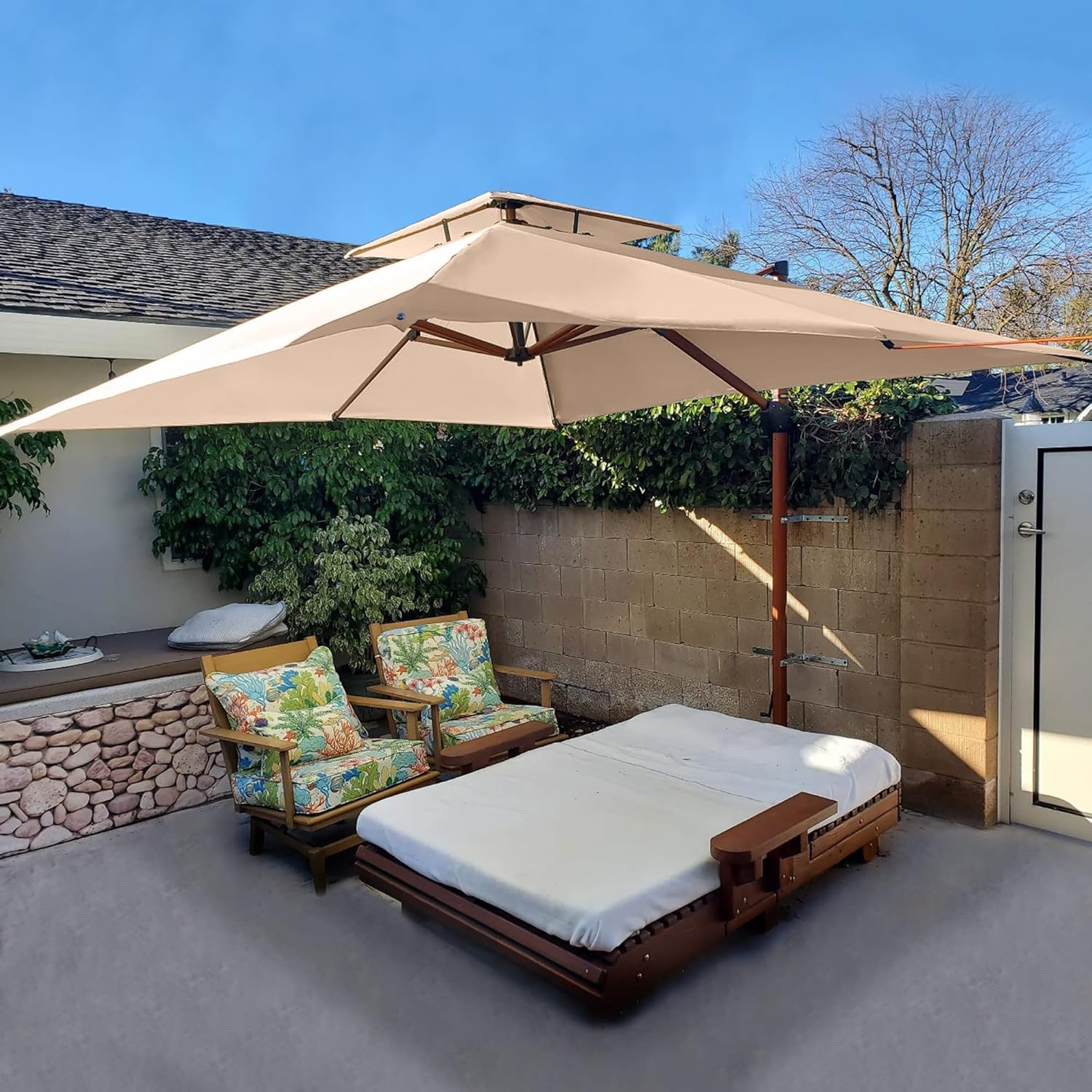 PURPLE LEAF 10ft Patio Umbrella Outdoor Square Umbrellas Large Cantilever Umbrella Windproof Offset Umbrellas Heavy Duty Sun Umbrella for Garden Deck Pool Patio, Beige