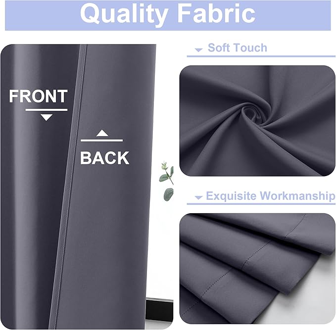 Simplebrand Ava Grey Blackout Curtains for Bedroom 72 Inch Length 2 Panels Set, Privacy Thermal Insulated Rod Pocket Door Window Curtains for Patio French Door Front Door, W40 x L72 Inch, Grey