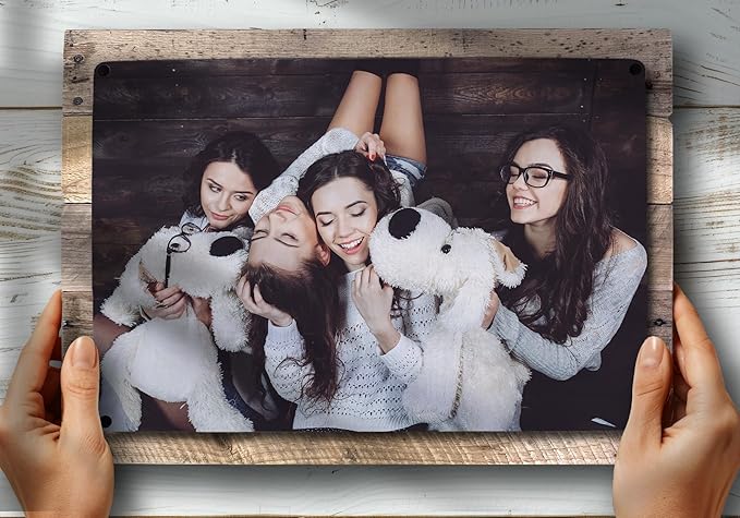 MUNDAZE Custom Portrait Metal Print on Reclaimed Wood Pallet Frame – Personalized Family Photo Gift – Glossy Aluminum Wall Art Keepsake – Made and Shipped in USA (18 x12)