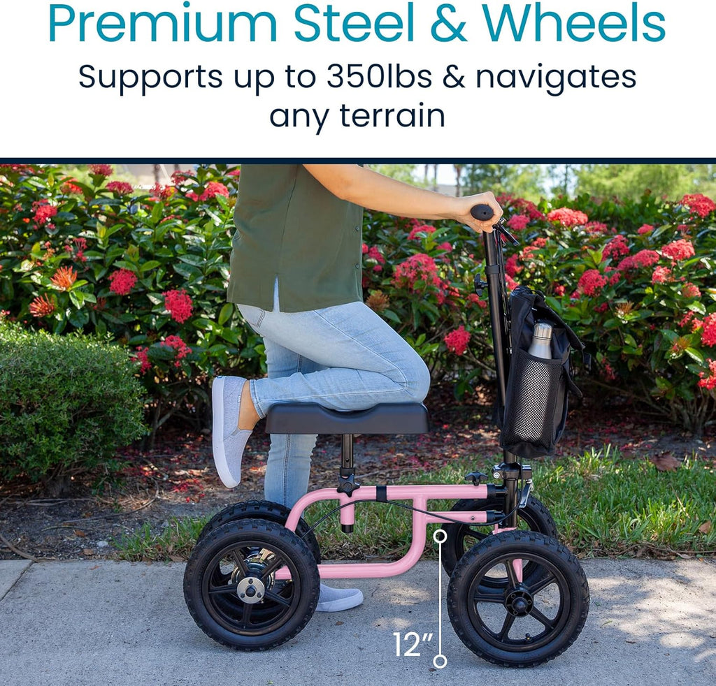 All Terrain Knee Scooter Walker for Foot Injuries - Adult Broken Leg Crutch Cart Roller for Surgery, Broken Foot, Ankle Injury - Kneeling Rolling Steerable Seated Wheel Scooter Aid