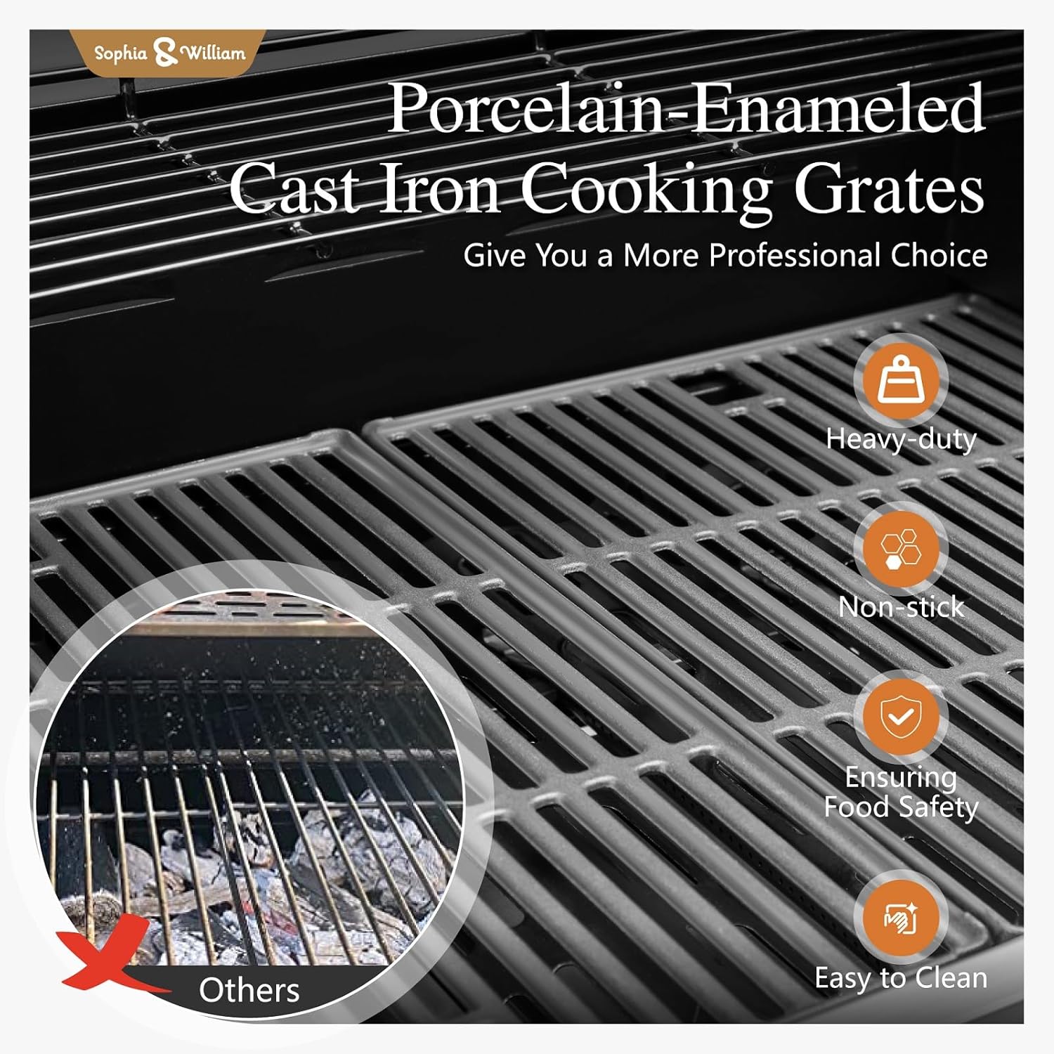 Sophia & William 4-Burner Gas BBQ Grill with Side Burner and Porcelain-Enameled Cast Iron Grates, 42,000BTU Propane Grills Outdoor Cooking Barbecue Cabinet Style, Blue