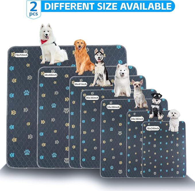 Aitmexcn Washable Puppy Dog Pee Pad, 2PCS 100% Waterproof Whelping Training Mat for Puppy/Senior Dog, Fast Drying Reusable Puppy Pads for Indoor, Outdoor and Car Travel- 18'' x 24''