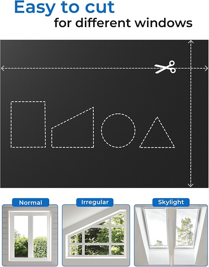 Sumobaby Blackout Curtains for Bedroom Portable 120”x59”Black Out Window Cover with Heat-Resistant Hook&Loop Tape,100%Blackout Shades,NoDrill Blinds for Windows DIY Cut Fit for Nursery&Dorm Room,Black