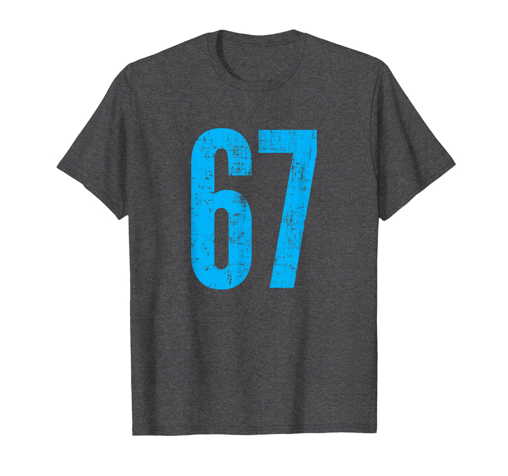 Number 67 Distressed Sport Team T-Shirt - Casual Everyday Wear Unisex
