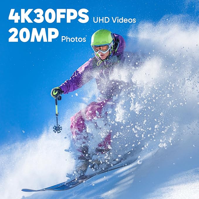 Dragon Touch 4K Action Camera 20MP Vision 3 Underwater Waterproof Camera 170° Wide Angle WiFi Sports Cam with Remote 2 Batteries and Mounting Accessories Kit