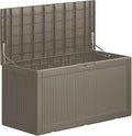 100 Gallon Outdoor Storage Box Waterproof Lockable Resin Deck Box Large, Patio Storage Bin for Pool Accessories Cushion Furniture, Garden Tools, UV-Resistant Outside Delivery Grey