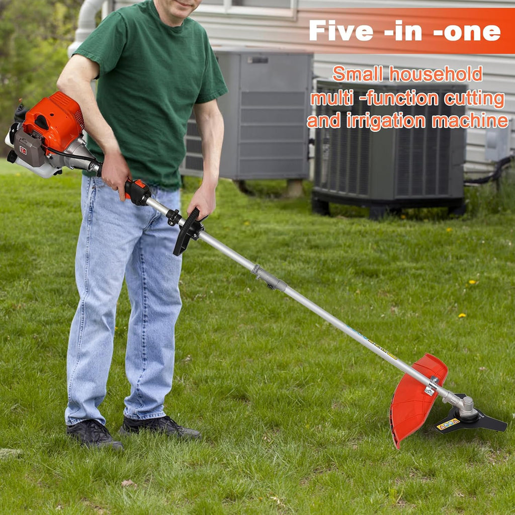 Weed Eater Gas Powered 52cc - 2 Cycle, 5 in 1 Grass Trimmer, Gas Hedge Trimmer, String Trimmer, Brush Cutter, Pole Saw with Extension Pole, Multi Functionallandscaping Tools & Equipmen (Red2)