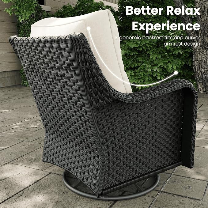 5 Pieces Outdoor Patio Furniture Sets with Rocking Swivel Chairs with 6-inch Thick Cushion and Side Table for Deck Lawn