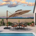 PURPLE LEAF 13ft Patio Umbrella Cantilever Umbrellas Outdoor Round Wood Umbrella Offset Umbrellas Heavy Duty Sun for Garden Deck Pool, Deep Beige