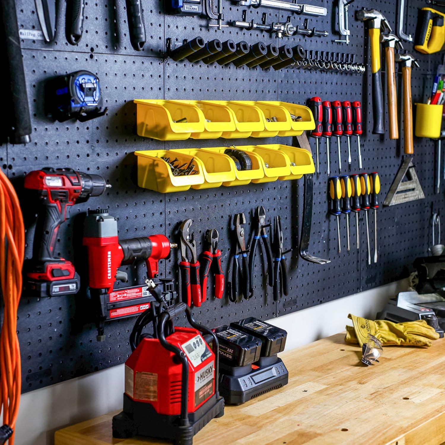 WallPeg Pegboard Wall Organizer (PK-160) - Garden Tools Storage - Hand Tool Organizer - Pegboard Bins for Parts Storage and Organization - Locking Pegboard Hooks
