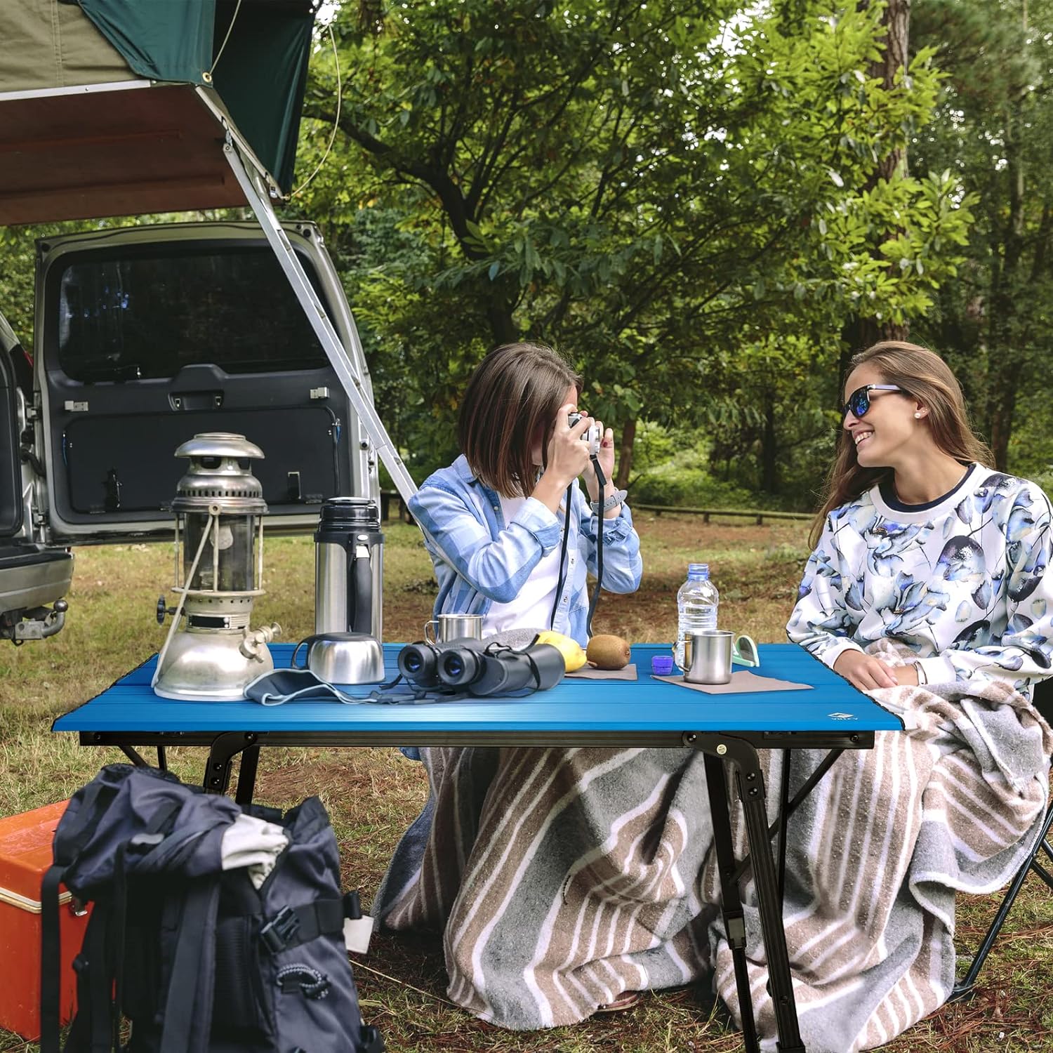 VILLEY Portable Camping Table with Adjustable Legs, Lightweight Aluminum Folding Beach Table with Carrying Bag for Outdoor Cooking, Picnic, Beach, Backyards, BBQ and Party